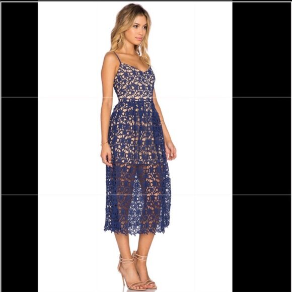 Toby Heart Ginger x LOVE indie ~Navy Bella Crochet Lace Midi Dress size Small - Picture 13 of 14